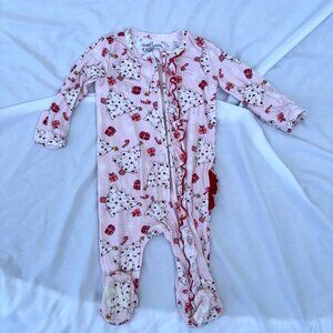 Caden Lane Pink Christmas Tree Ruffle Zipper Onesie
